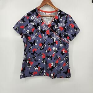 ScrubStar Women's Small Scrub Top Cotton Pullover Butterflies Floral
